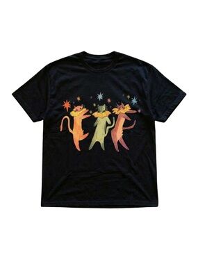 Gildan Black T-Shirt with Dancing Cats Graphic